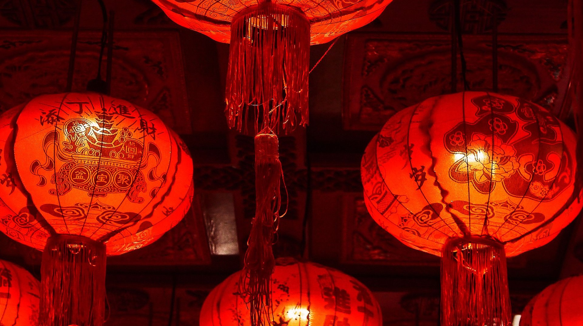 Traditional Chinese Lanterns Glowing in a Festive Display in Bangkok, Thailand.