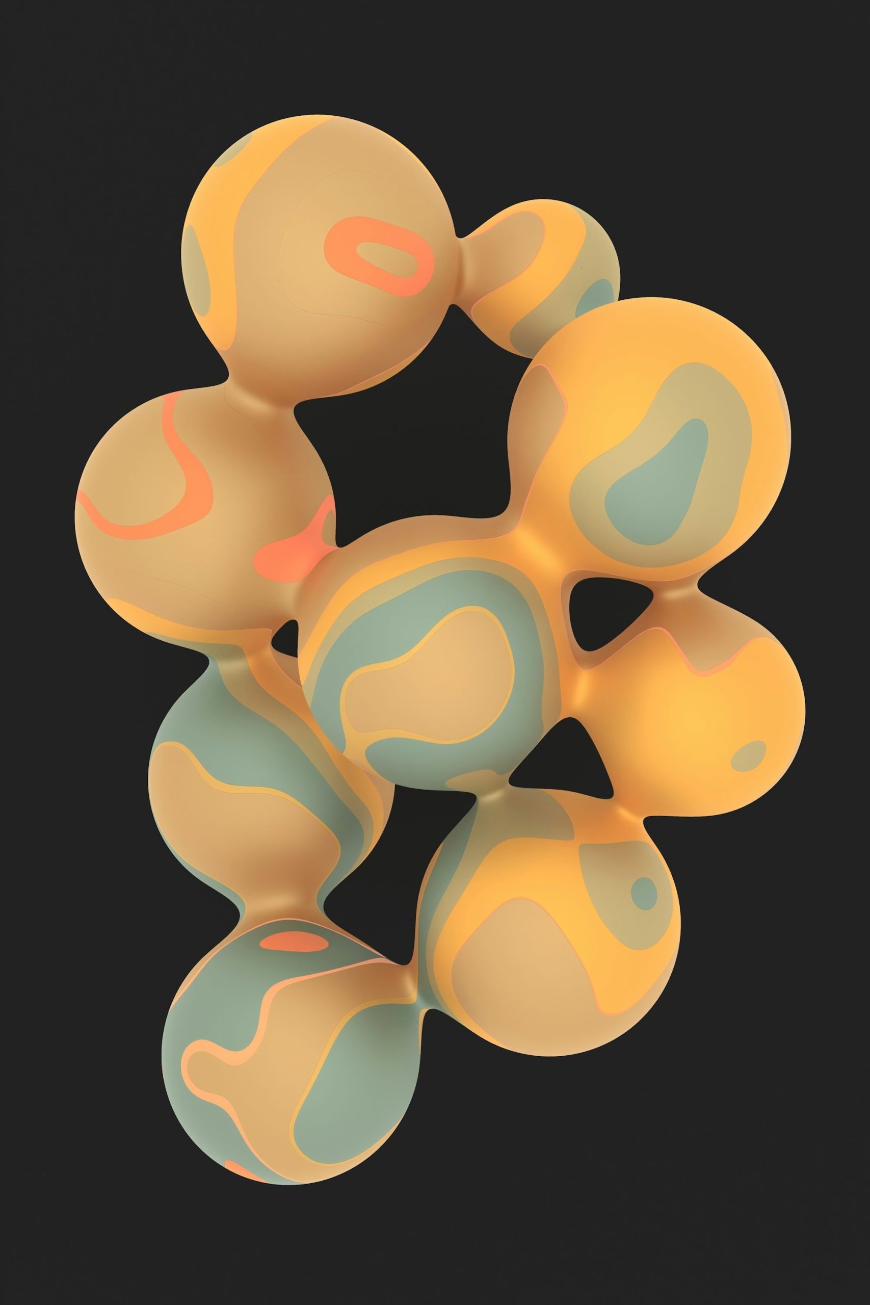 Abstract Organic Shapes With Layered Colors On Black