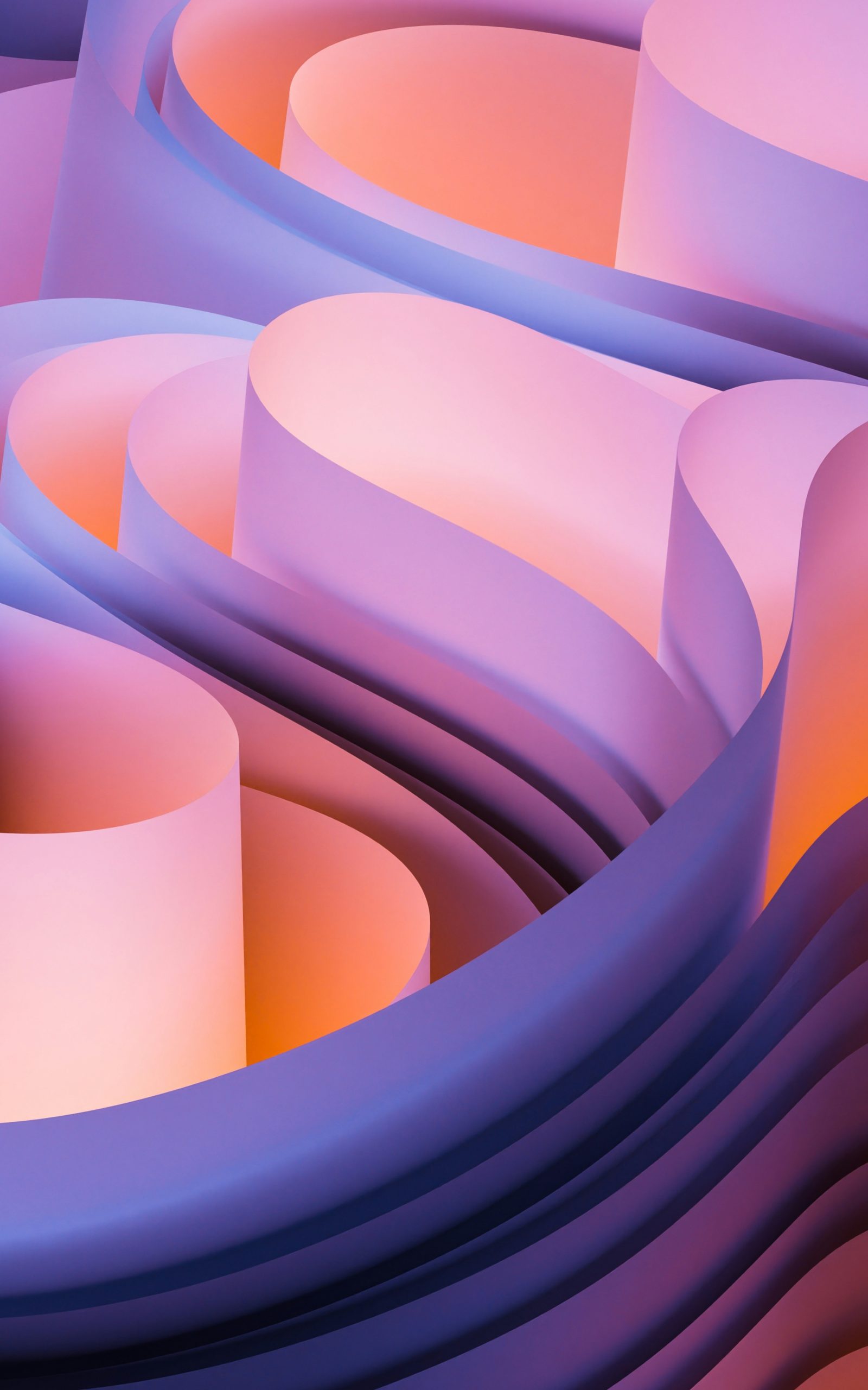 Abstract pastel curves with orange and purple light