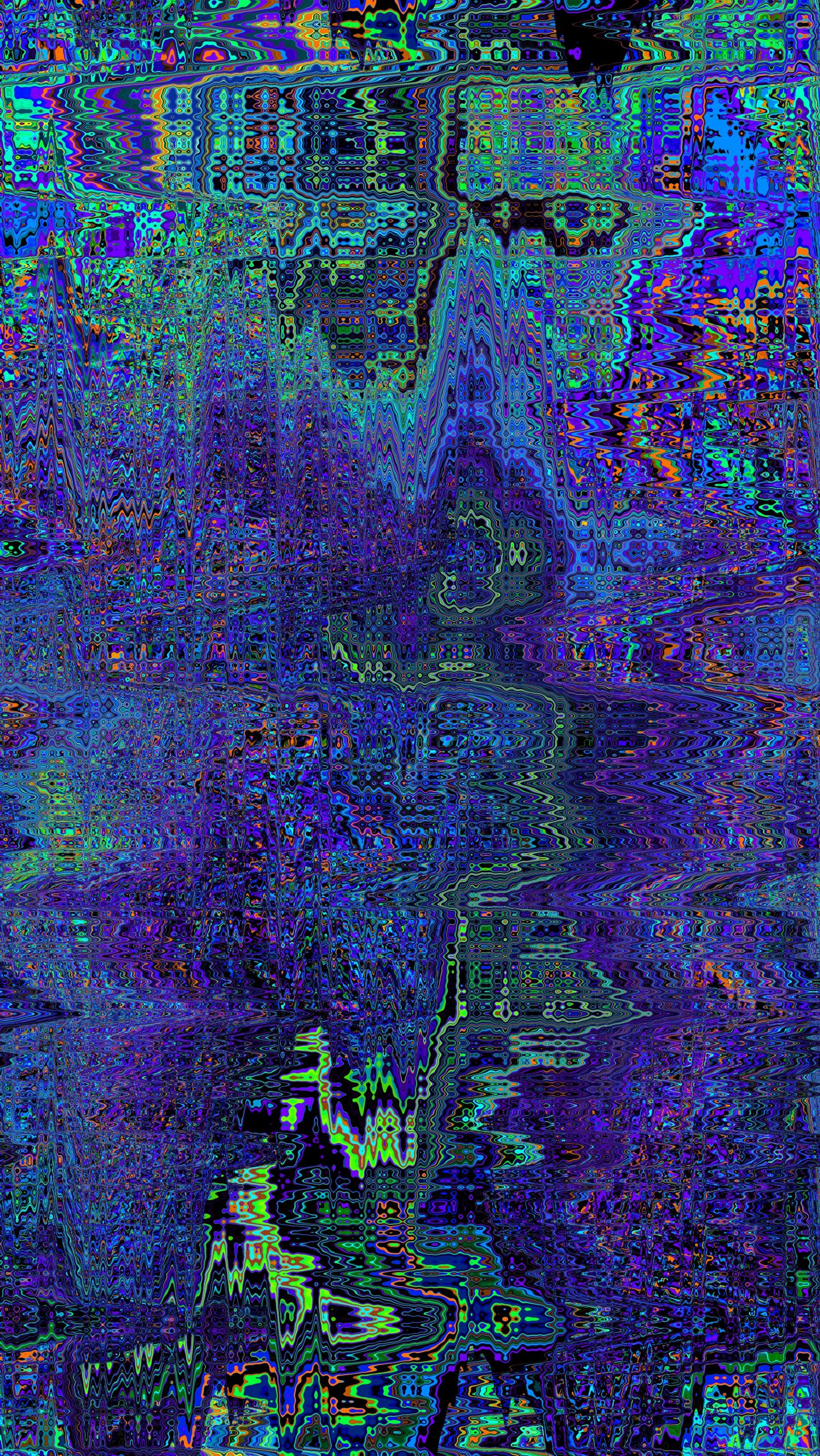 Abstract digital art with vibrant blue and purple glitch effects