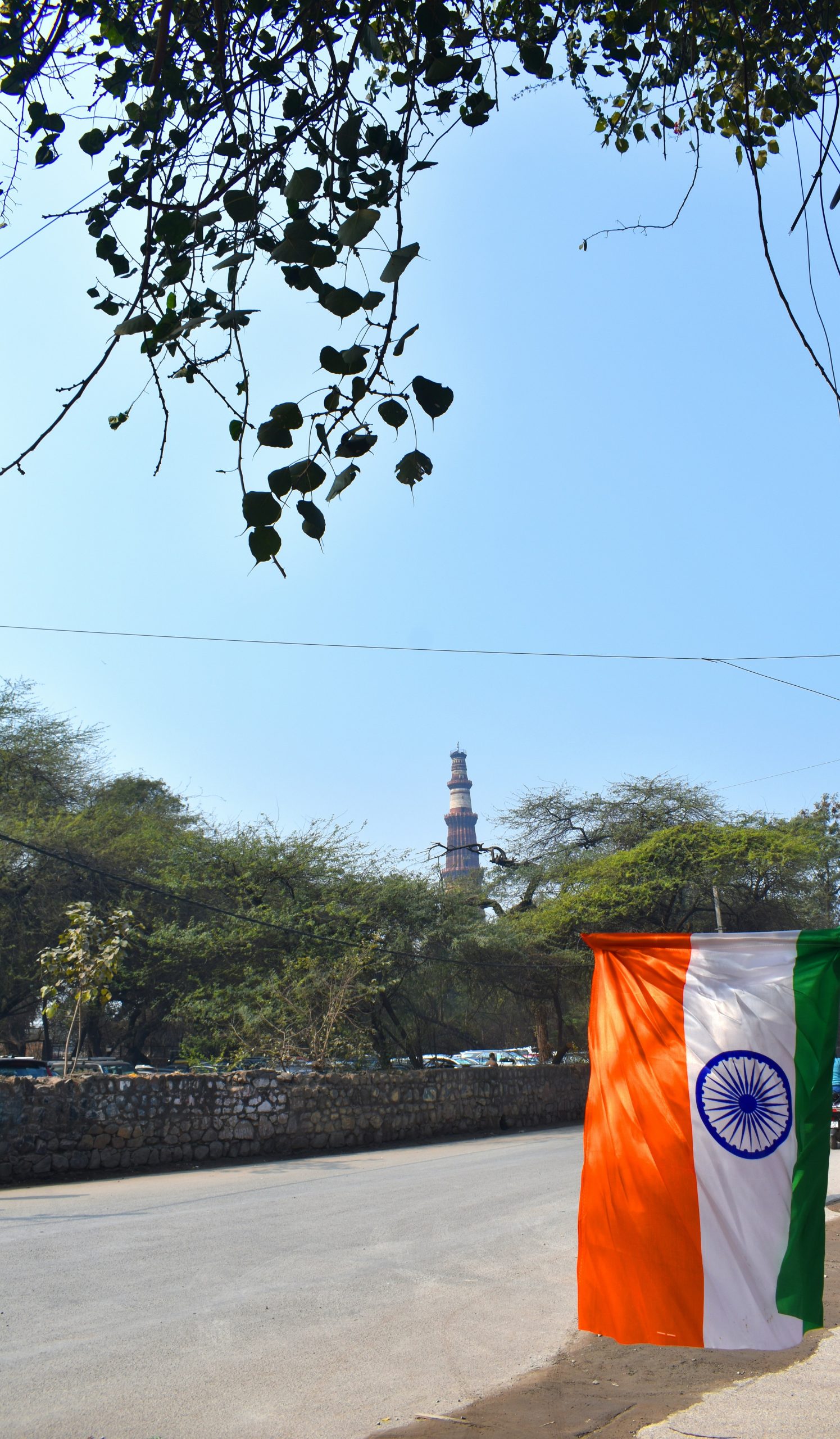 Indian flag with qutub minar in the background