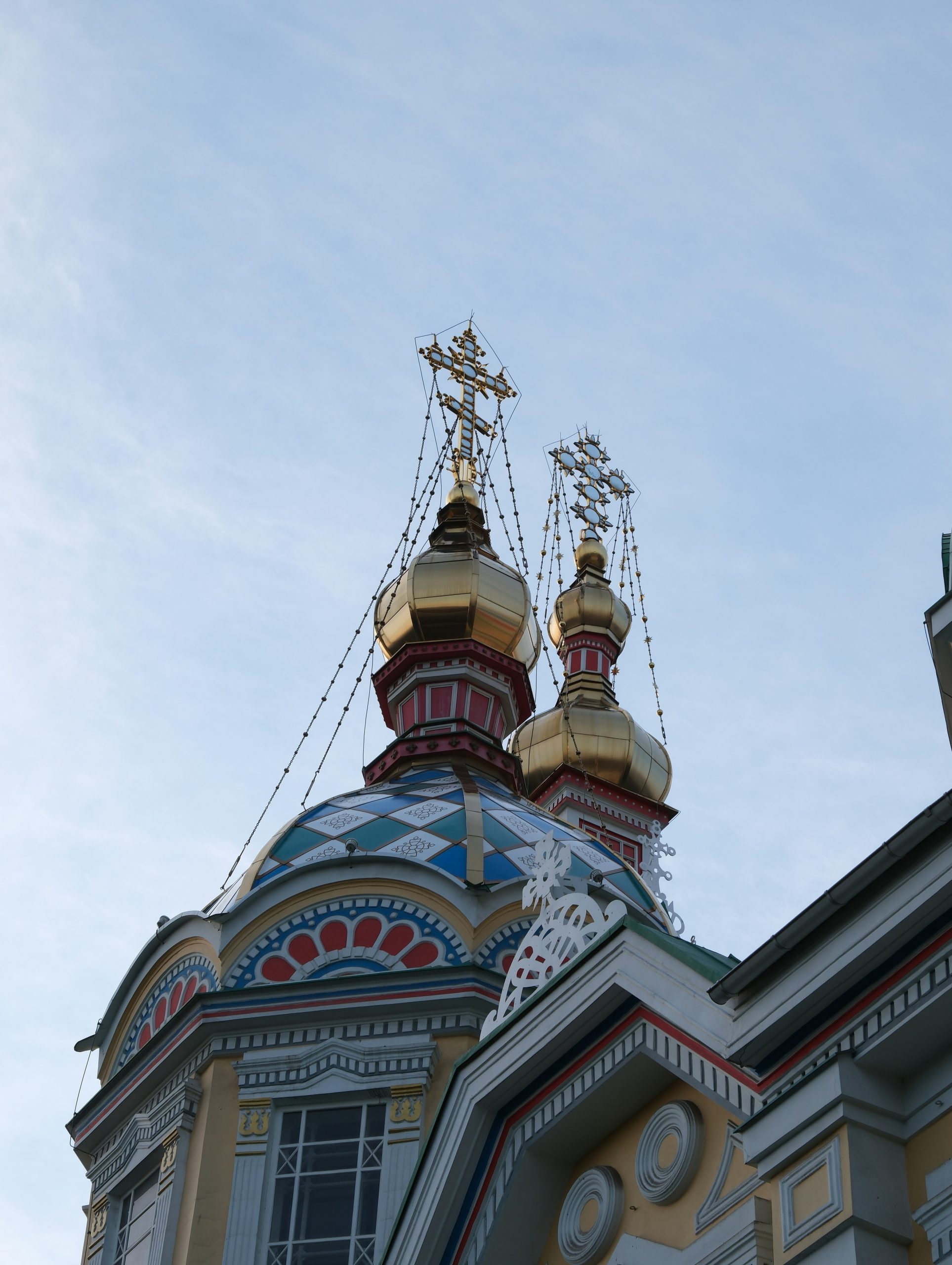 Golden domes of an orthodox church against the sky