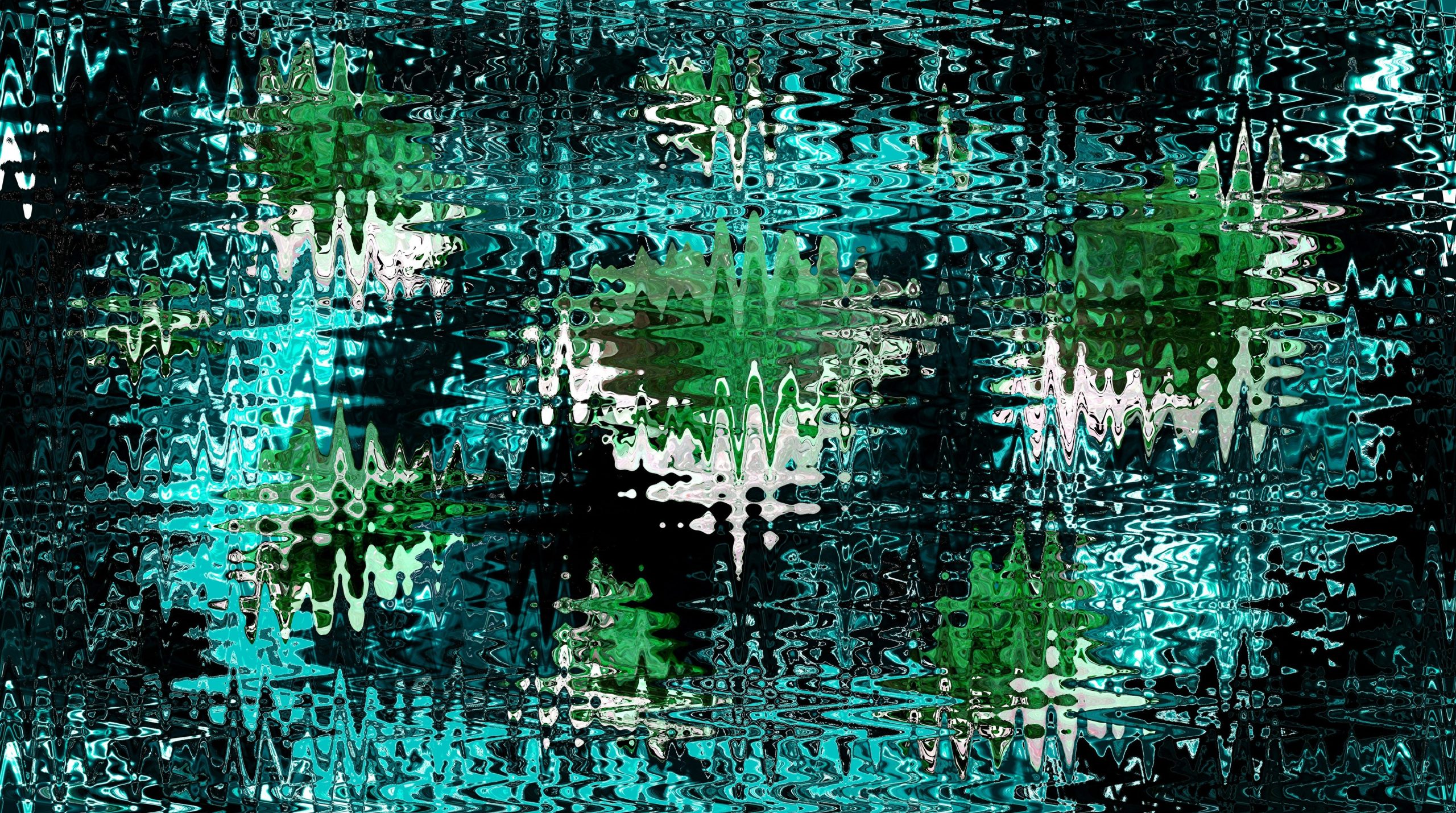 Abstract pattern of green and blue wavy lines