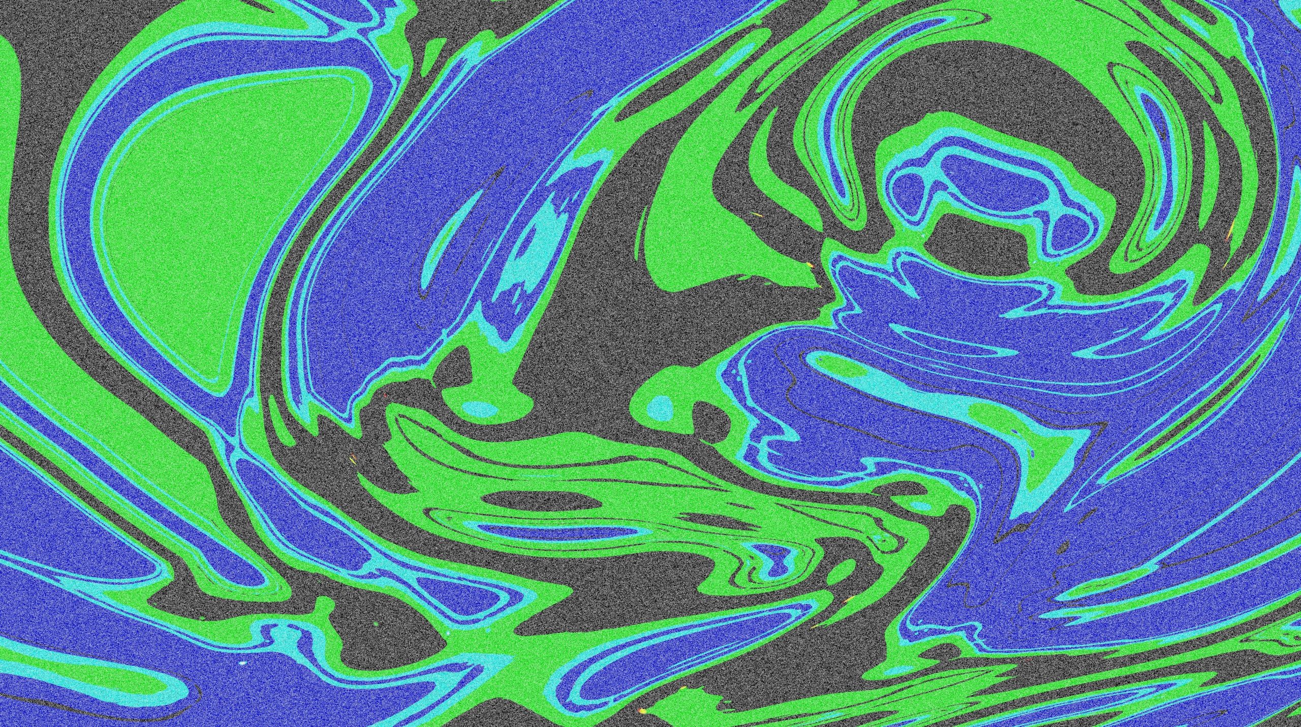 Abstract swirling patterns of blue, green, and gray