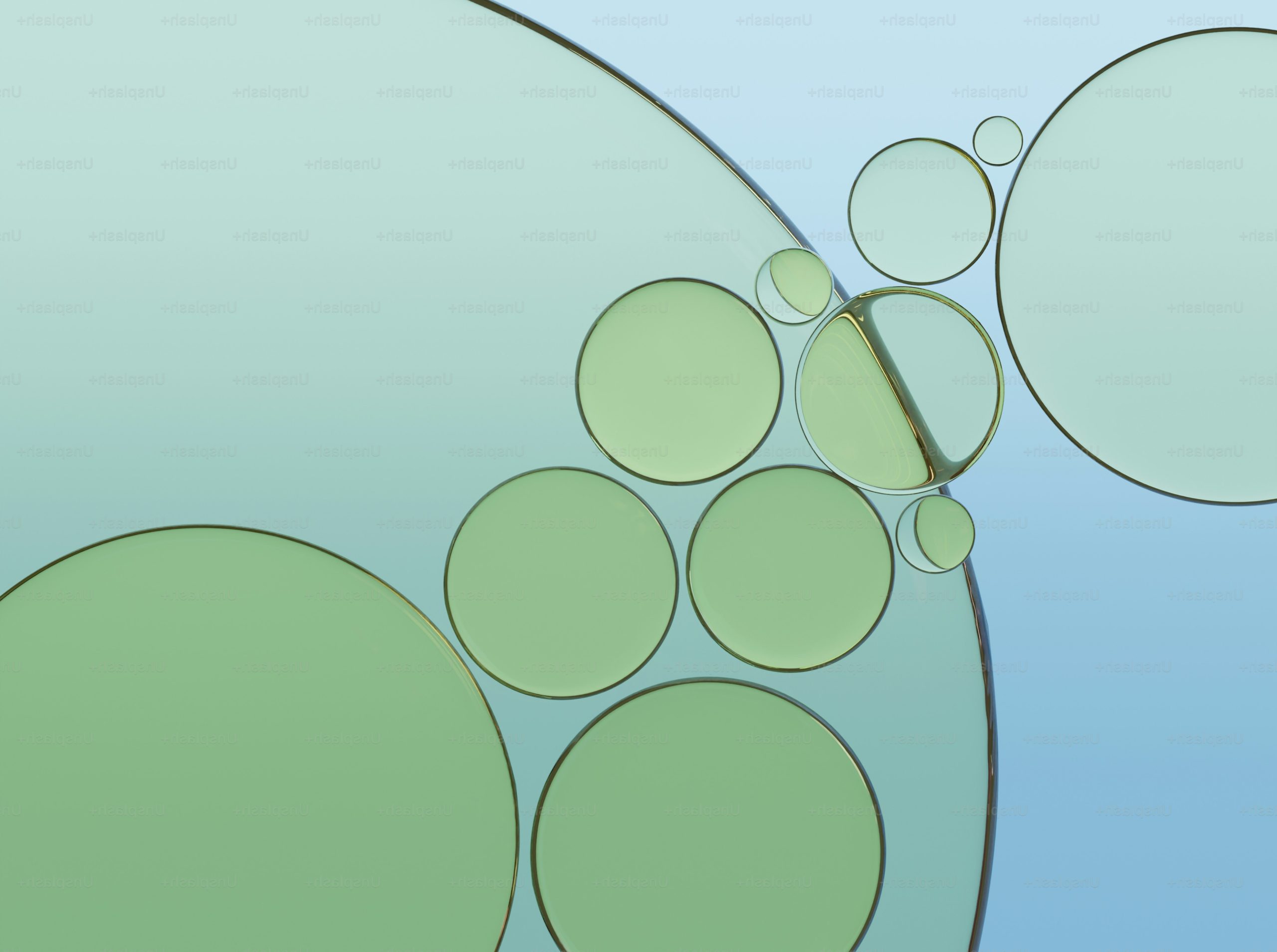 Abstract background of overlapping green circles on blue