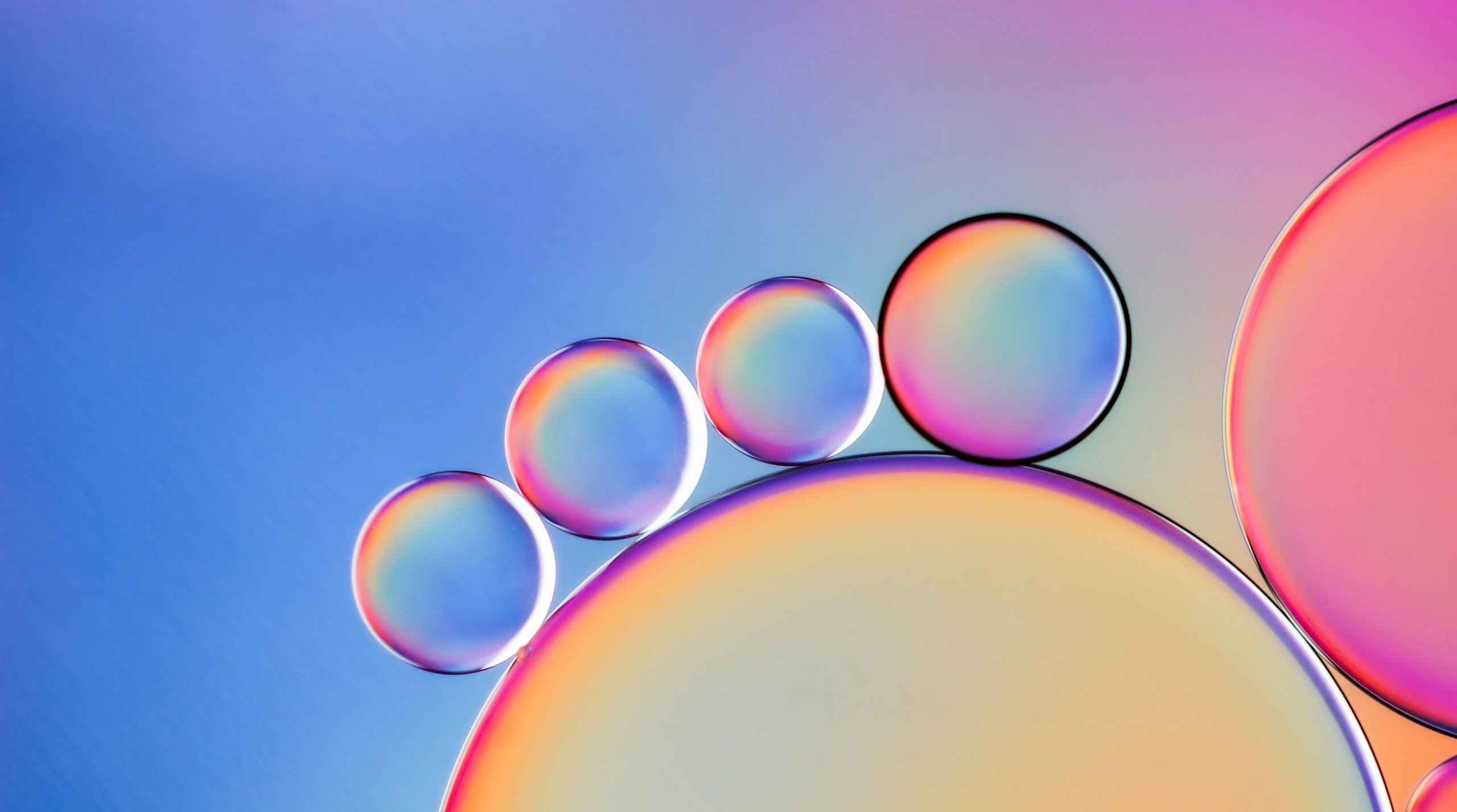 Abstract colorful oil and water droplets on blue background