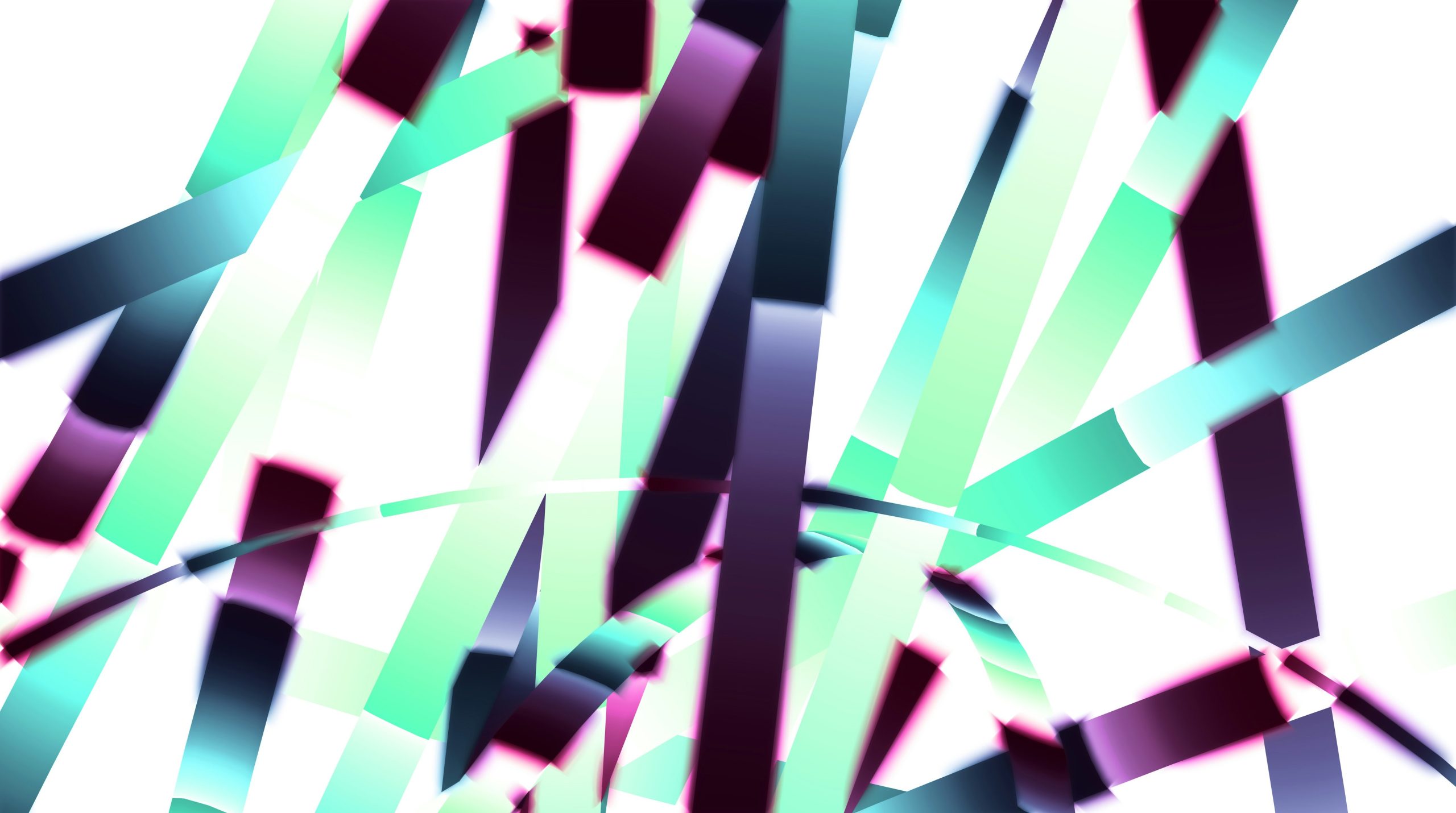Abstract pattern of overlapping colorful stripes on a white background.