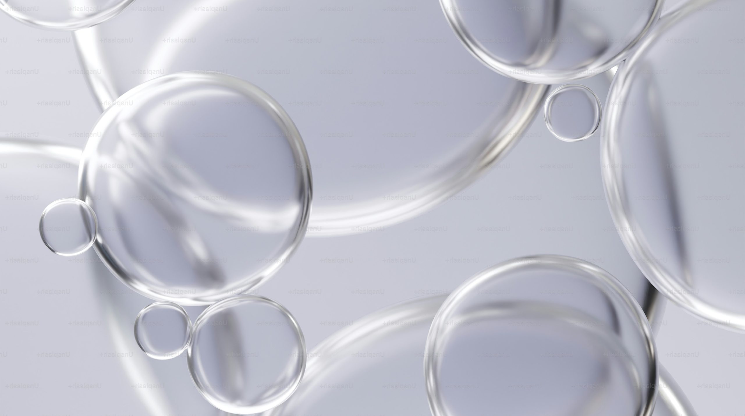 Abstract clear bubbles on a light grey background
