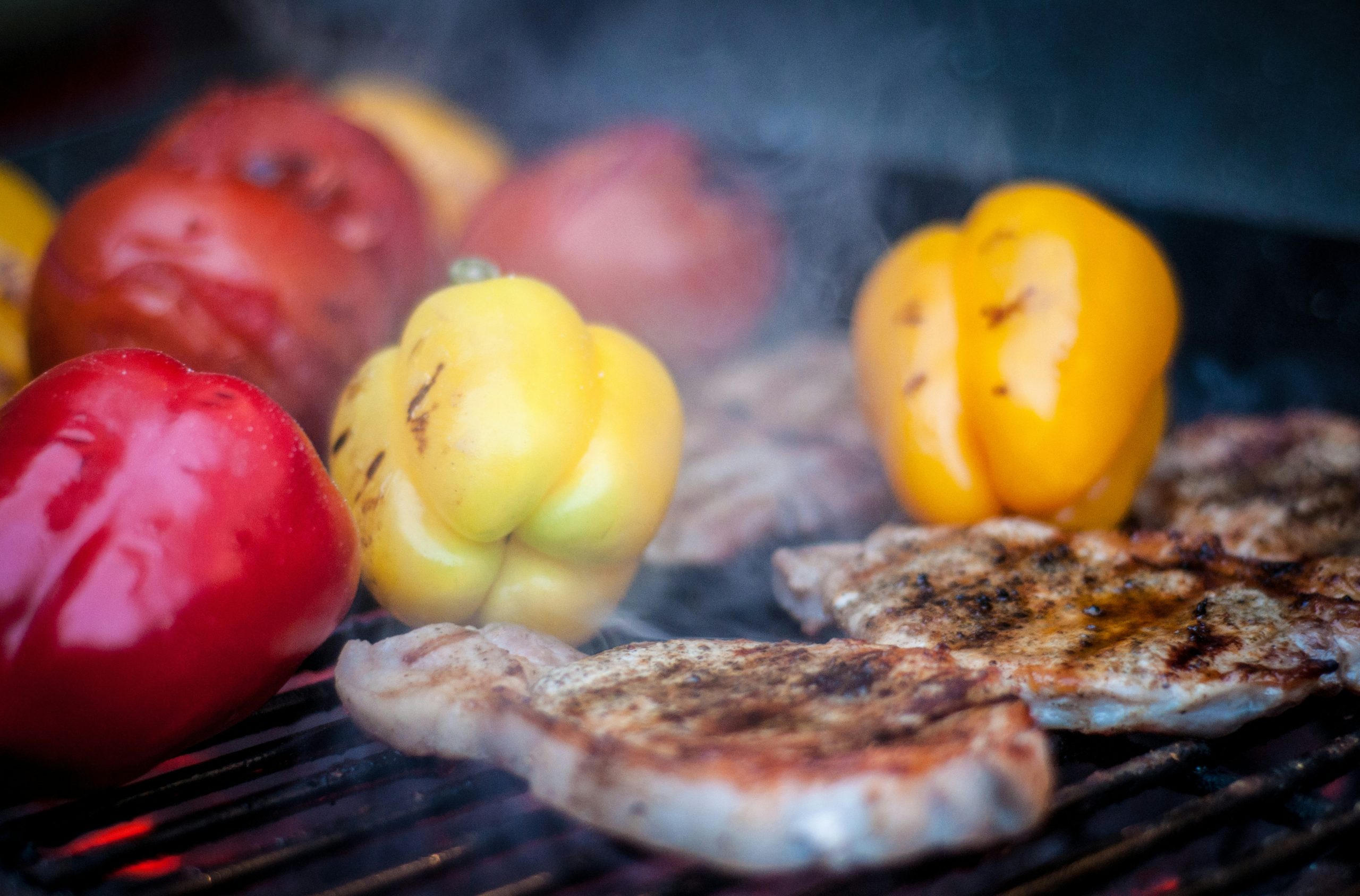 grilled meat and bell peppers